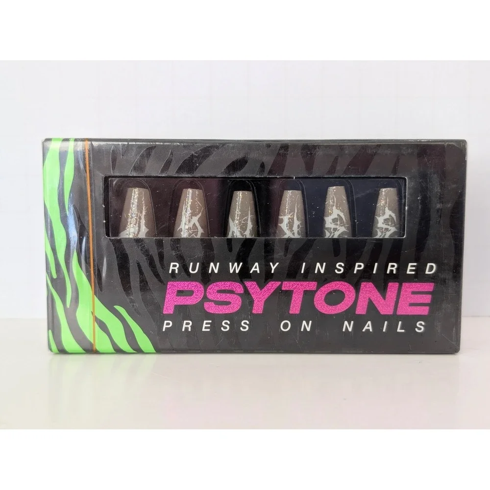 Psytone Runway Inspired Press On Nails Neutral Color, Glitter 3‎ Packs 24ct Kit